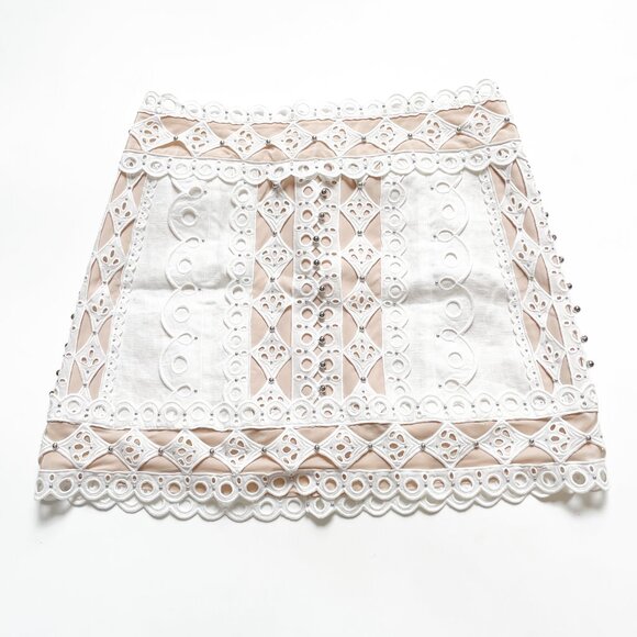 Zimmermann Moncur Studded Mini Skirt Ivory Size AU 3 US 10 NEW NWT - Picture 2 of 11